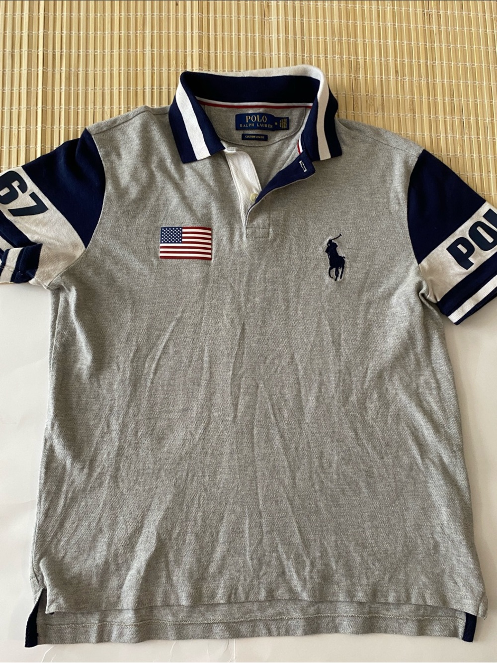 Polo by Ralph Lauren Gray Polo Shirt with Navy Accents & Embroidered Pony